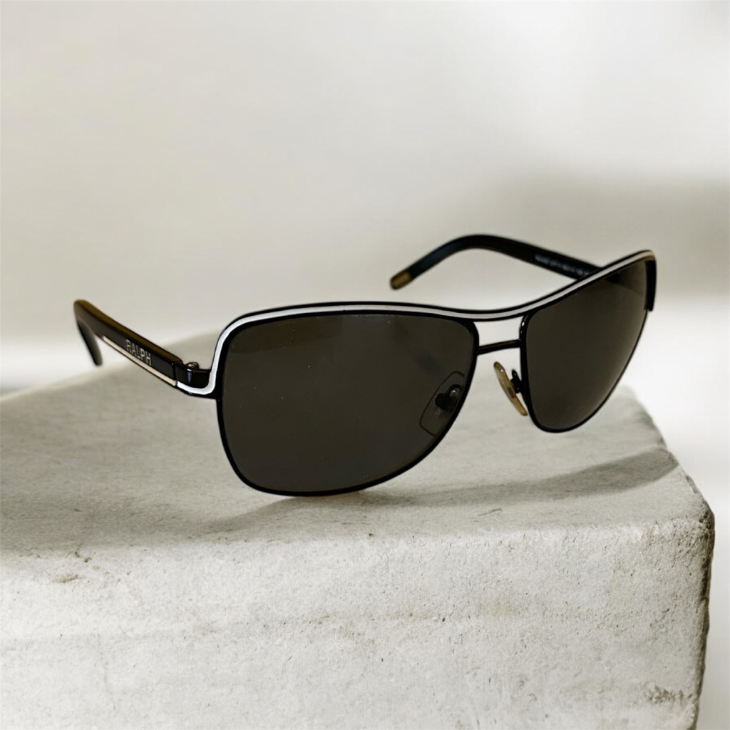 Ralph Lauren Aviators Ra4057 Black Ralph Sunglasses With White Accent Unisex